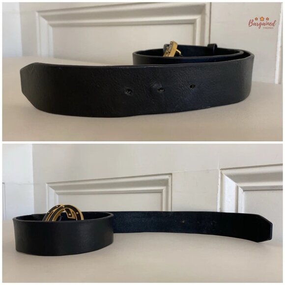 Authentic Gucci Black Leather Gold Studded Interlocking G Buckle Belt Size 80/32 - Picture 11 of 13